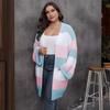 Women S Plus Size Striped V Neck Long Sleeve Knit Cardigan Coat