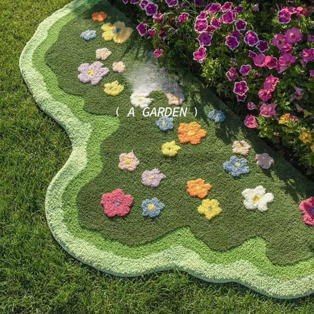 Flower Tufted Carpet Cool Non-slip Bedroom Bedside Floor Mat Dirt-resistant Sofa Blanket