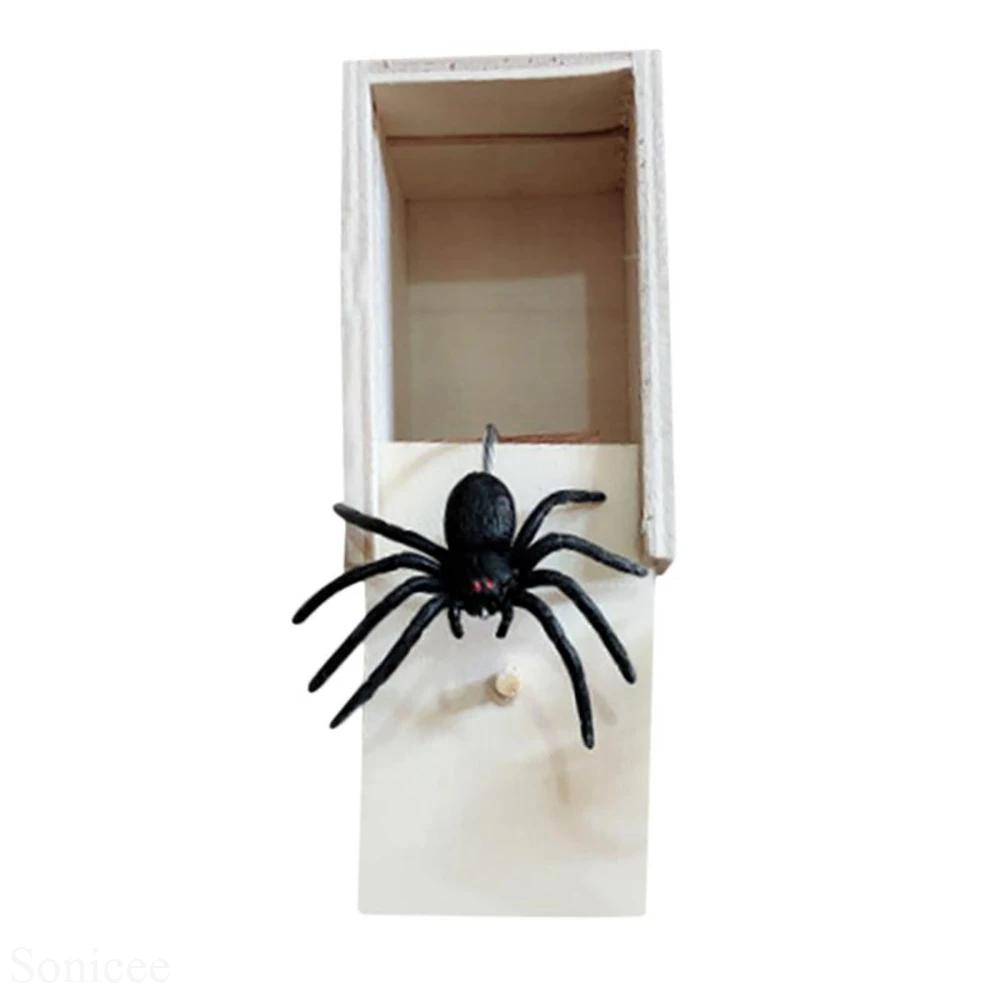 Wooden Prank Spider Scare Box Hidden In Case Trick Play Joke Gag Toys Gifts