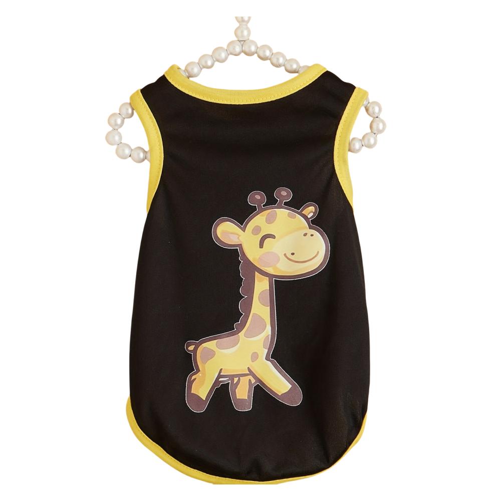 Pet clothes: dog and cat vest, light, breathable, comfortable, black stitching, yellow, clothes with giraffe print, simple, gene