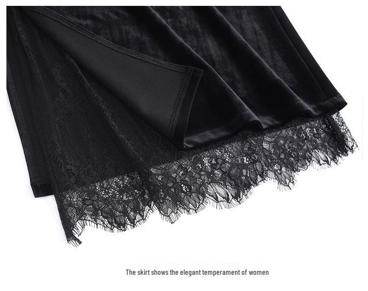 Lace-Trimmed High-Waist Slimming Midi Pencil Skirt with Slit (Winter 2025)