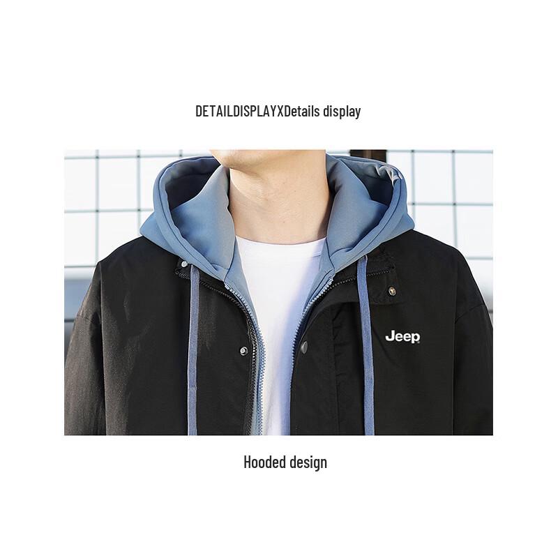 Jeep Men's Casual Fake Two-Piece Hooded Jacket
