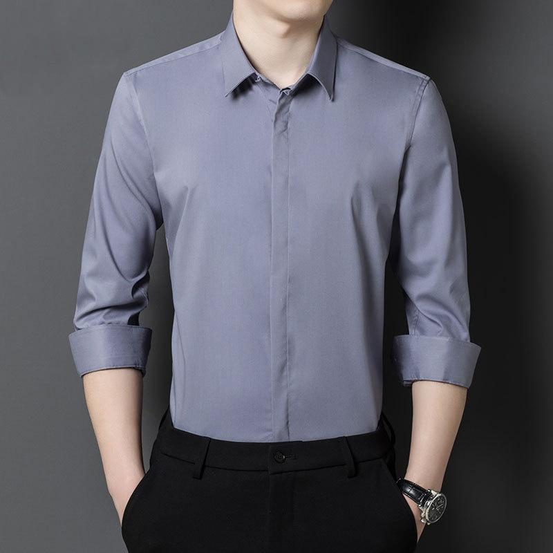 Men's Business Shirt Large Size Solid Color Overalls Long Sleeve Shirt