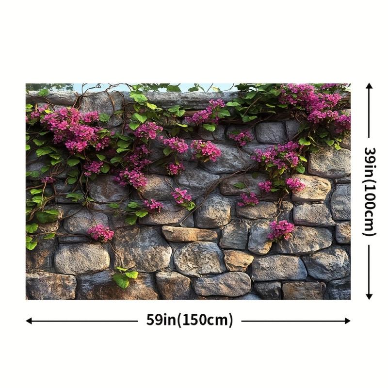 1pc, 2Dflat, Lush Garden Stone Wall and Floral Photography Backdrop, Suitable for Spring/Summer Themed Decorations, Wsj
