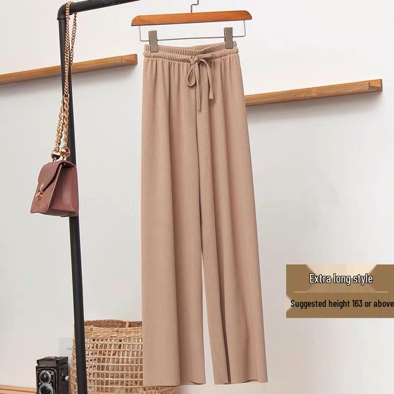 2025 Women's High Waist Wide Leg Ice Silk Pants - Spring/Summer Loose, Slimming, Floor-Length.