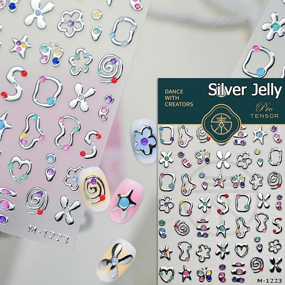 Punk Silver Metal Line Star Flower Love Colorful Butterfly Nail Art Stickers Horror Halloween Decorations Manicure Decals
