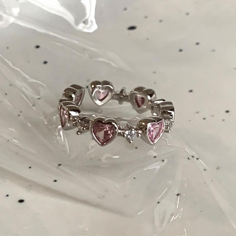 Einzigartiger pinker Herzförmiger Zirkonring Für Damen Stilvoller Verstellbarer Modeschmuck