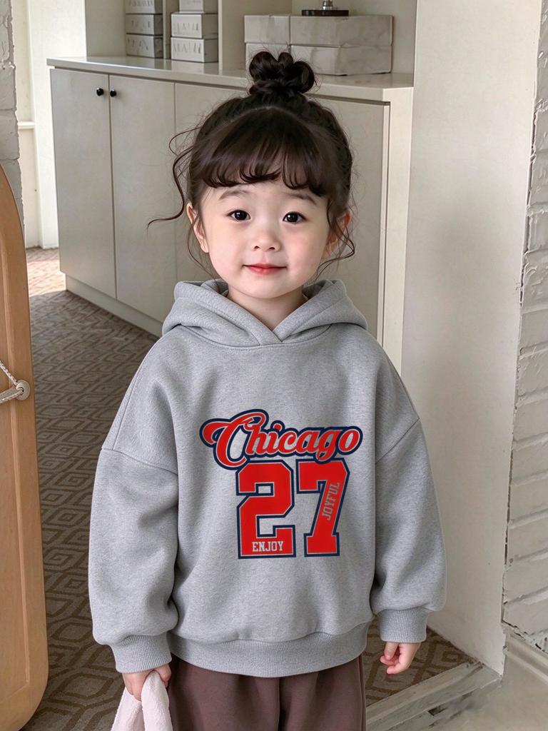 Fall and Winter Best-Sellers Kids Fleece Hoodie Chicago 27 Print Warm Breathable Loose Long Sleeve Sweatshirt