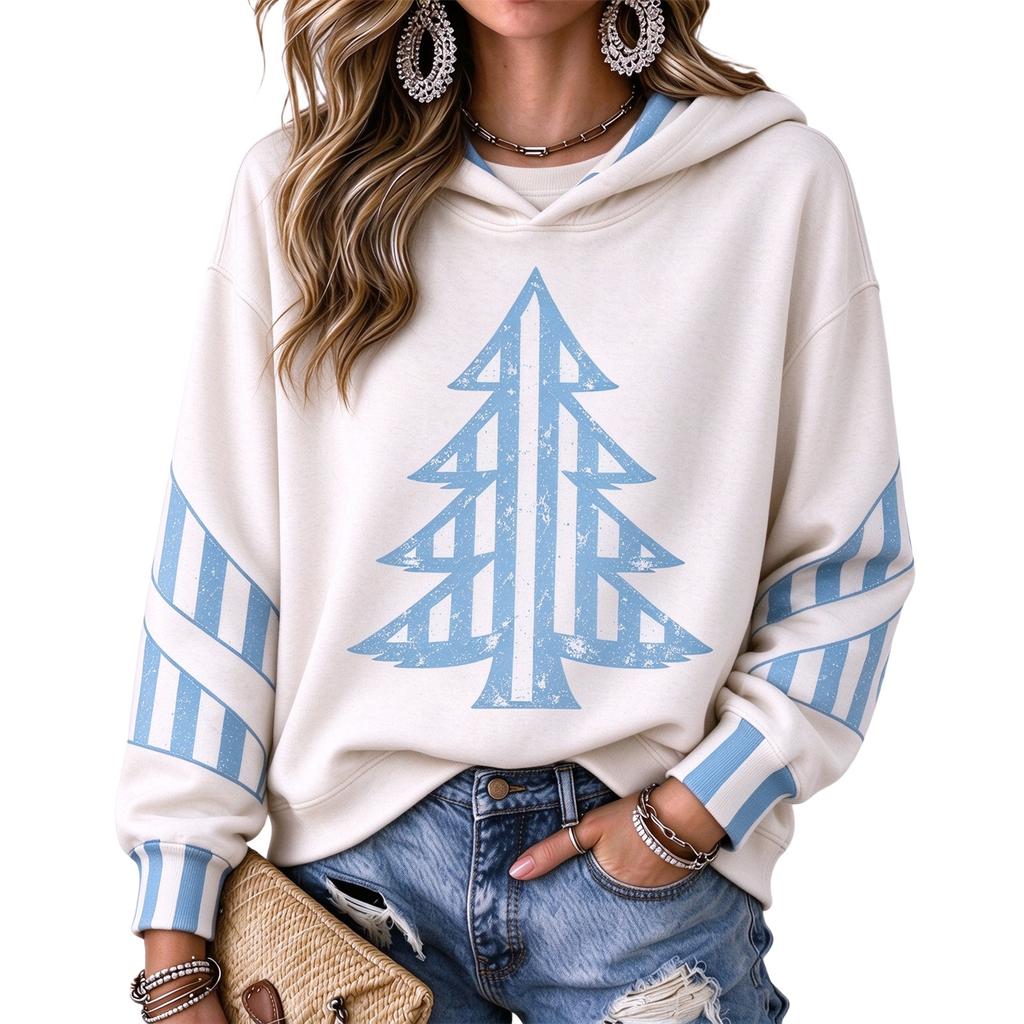 Women's Casual Hooded Sweatshirt with Christmas Letter A Print for Holiday and Everyday Wear