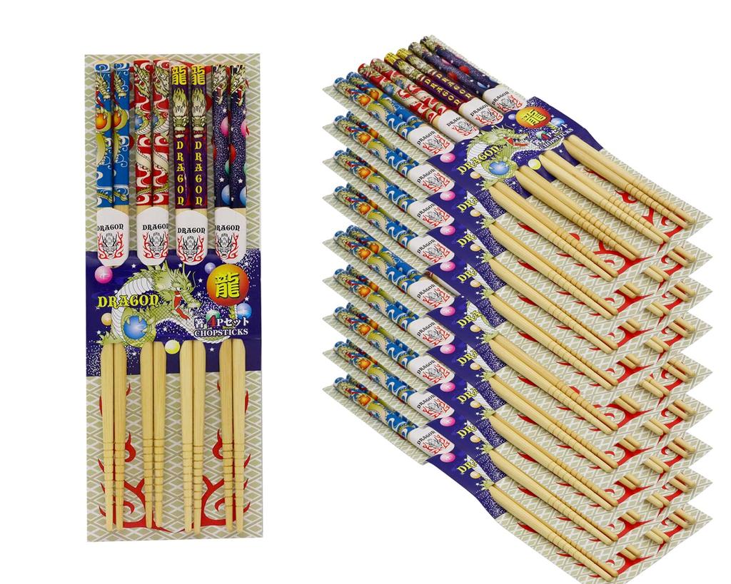 Castle Enterprise Bamboo Set of 4 x 10 Japanese Souvenir Chopsticks, (Dragon) Sets,