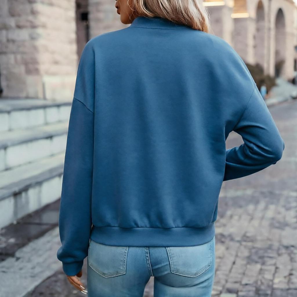 Women's Casual Color Zipper Jacket with Faux Pockets
