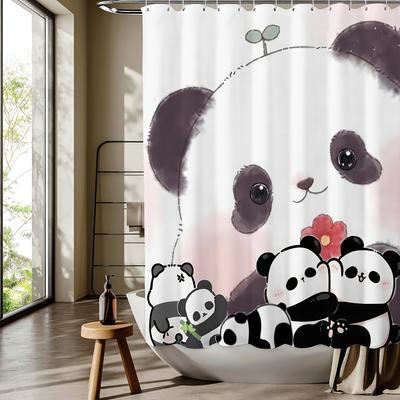 Cute Cartoon Panda Pattern Digital Print Shower Curtain - Machine Washable, Reversible Polyester, All-Season Bathroom/Home Decor