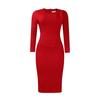 Women Elegant Office Long Sleeve High Waist Solid Bodycon Pencil Midi Dress
