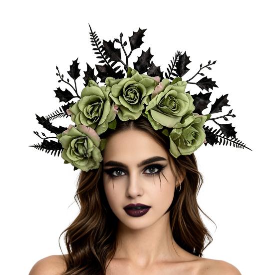 Versatile Hair Accessory for Photography Halloween Rose Headband, Flower Leaf Crown Hoops Bands, Fashionable Floral Gothic Headpiece Hairband Cosplay
