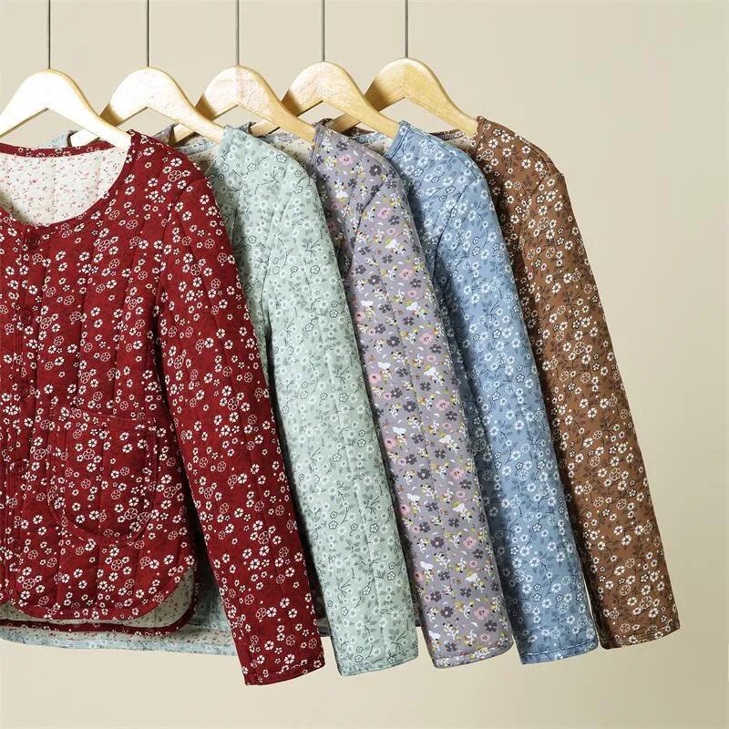 Winter Outer Wear Small Cotton-padded Jacket with Floral Lining for Women, Warm Cotton-padded Tops