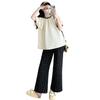 2026 Fashion Textured Patchwork Shirt & Floral Wide-Leg Pants Maternity Set