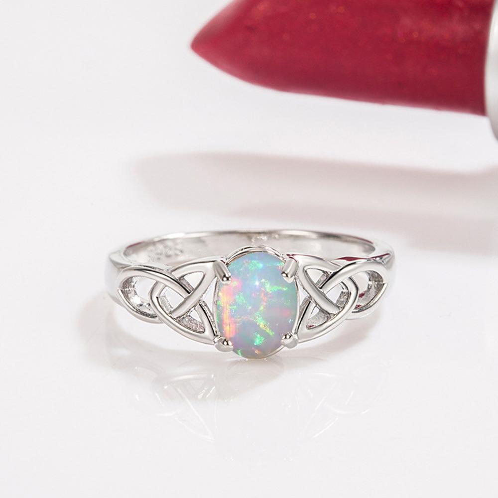 WOSIKATE Fashion White Opal Ring For Women   CopperLight Luxury Hollow Design Simple  Jewellery Ring Size 6-10