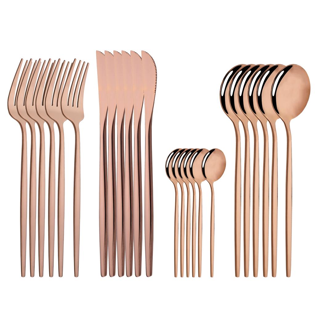 Rose Gold Stainless Steel Cutlery Set Kitchen Dinnerware Set Mirror Polished Tableware Flatware Set Knives Forks Spoons Dinner Set