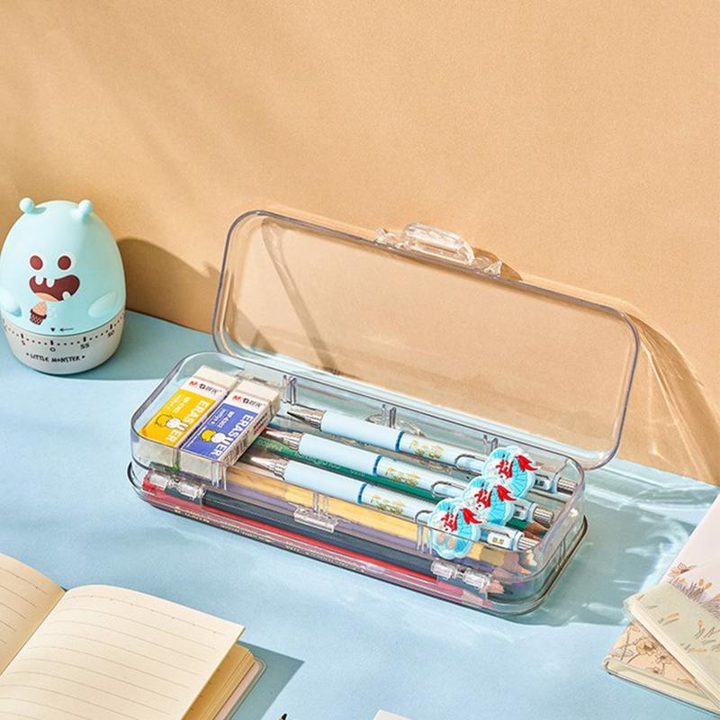 

Коробка для ручек, двухслойная, прозрачная, многофункциональная, для мальчиков и девочек, для студентов, органайзер для канцелярских принадлежностей A2