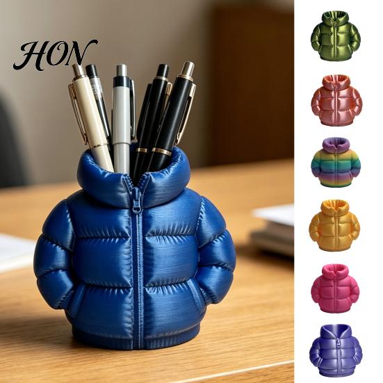 Gift for Teachers Down Jacket Pen Holder, 3D Printed Funny Puffer Pencil Cup, Holder Office Small Desk Organizer Storage Box Home Desktop Decor Marker