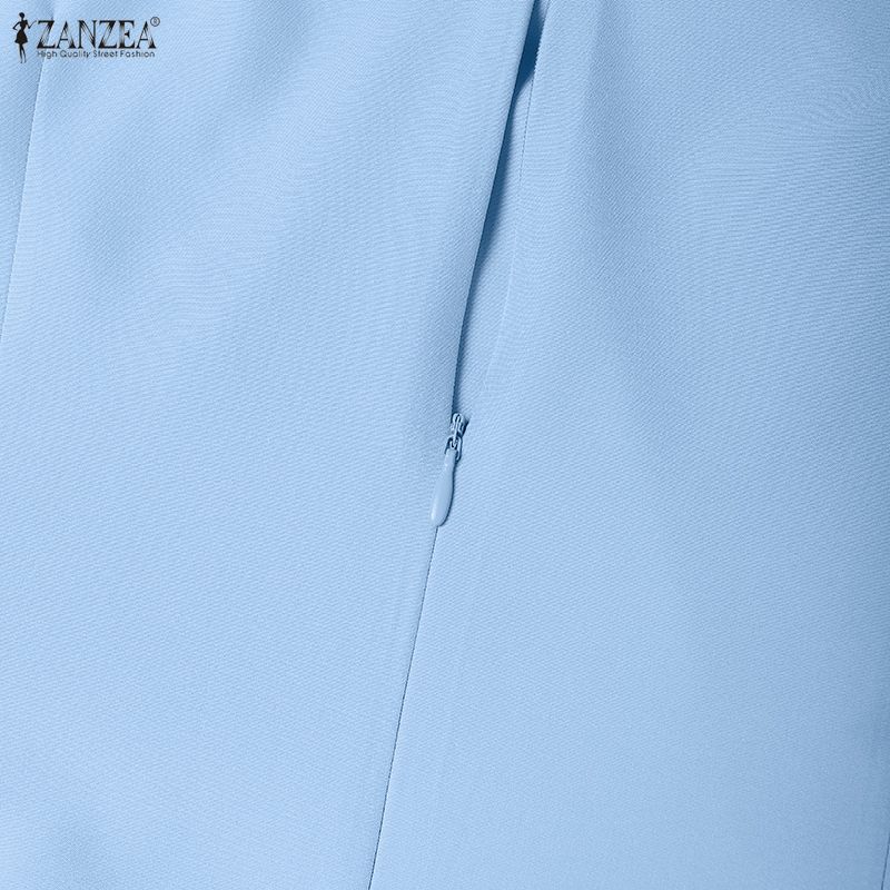 ZANZEA Women Muslim Casual Round Neck Long Sleeve Loose Long Dress