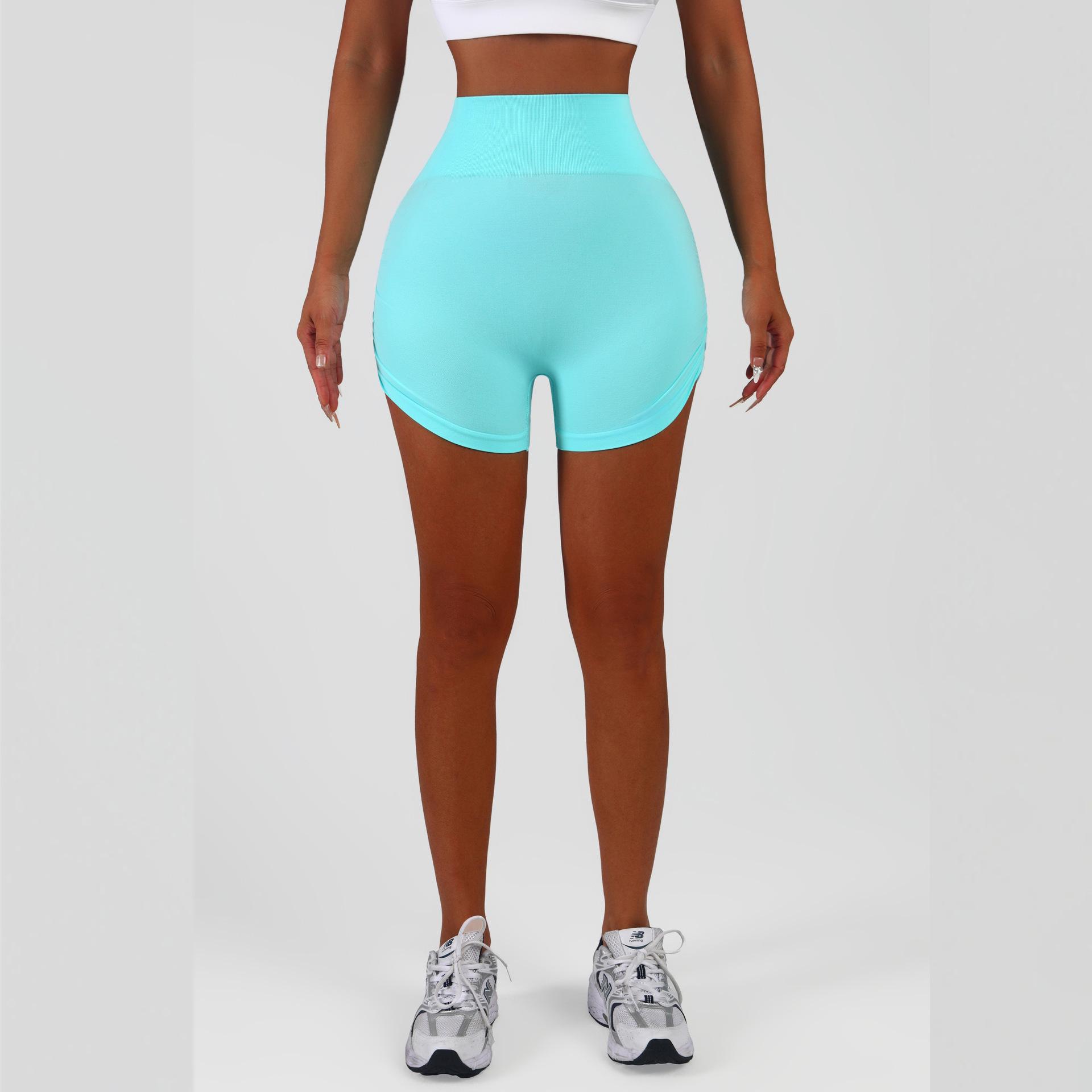 

High Waist Pleated Fitness Shorts - Quick-Drying, Hip-Lifting, Peach Shape Sports Shorts for Women s Running, Yoga, and Jump Rope 3/4 Length Small небо синє кольору