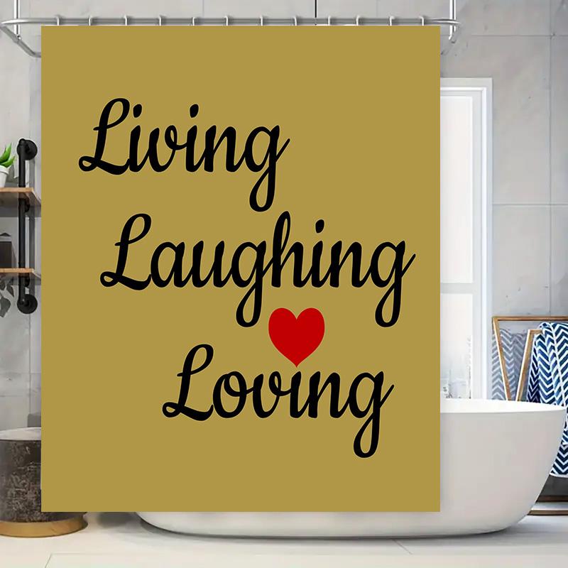 Gold Shower Curtain Decorative Text Living Laughing Loving Home Bathroom Decor for Kids Bathrooms Waterproof Privacy