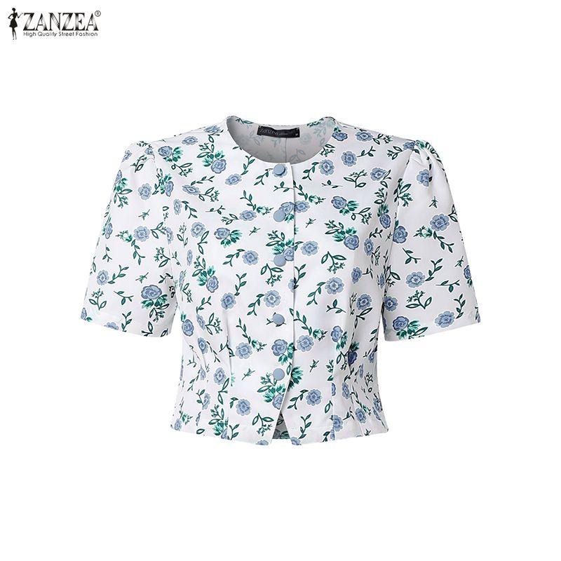 ZANZEA Completo estivo due pezzi da donna con blusa a maniche corte floreale e gonna midi