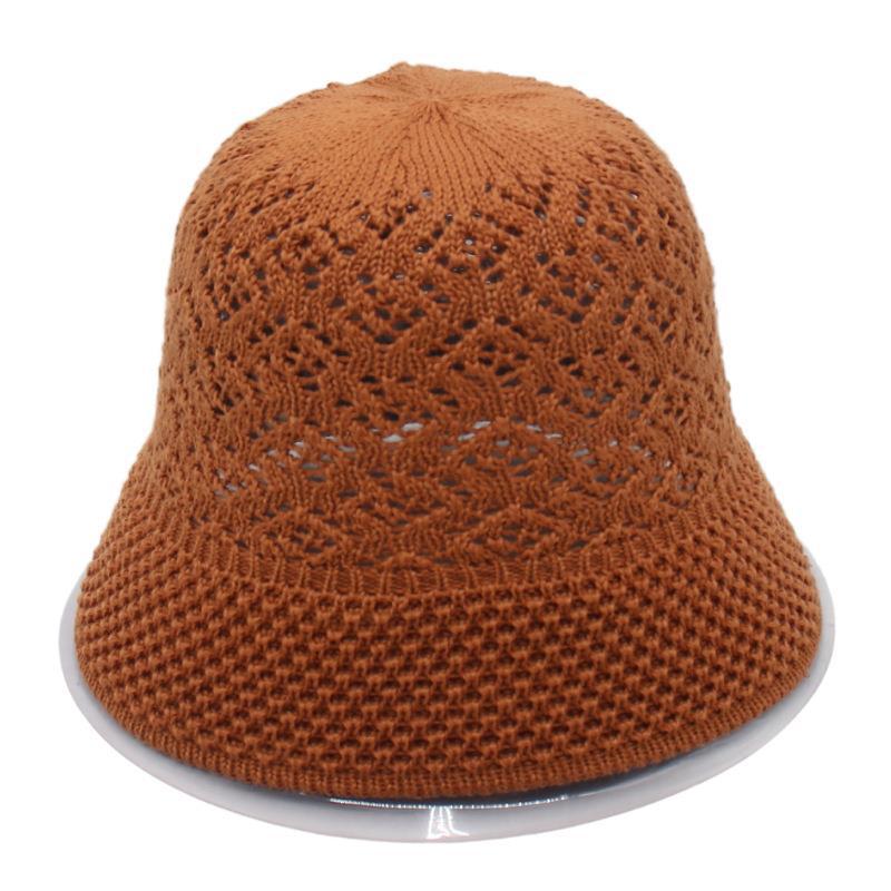 Bucket Hat Women'S Round Face Knitted Hat Versatile Bucket Hat Sweet Spring And Summer Beach Hat Straw Hat Hollow Sun Hat Breathable