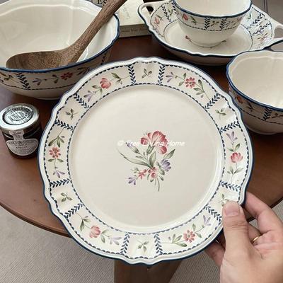 French Style Vintage Flower Ceramic Plate New Household 8~8.5 Inch Cake Dessert Dishes Flower Shape High Aesthetic Tableware