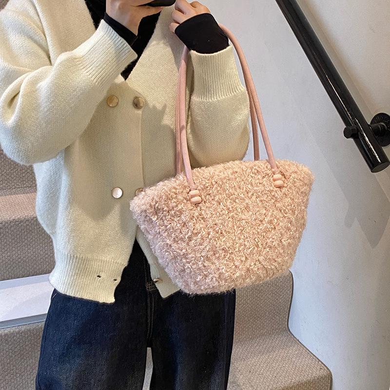 Handtas van nep lamswol in Koreaanse stijl - Pluizige niche design schouder- & okseltas voor herfst/winter