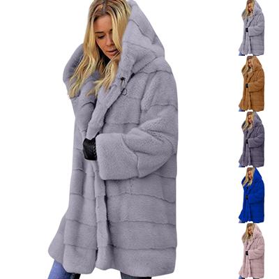 Women's Mid-length Solid Color Loose Plush Hooded Coat