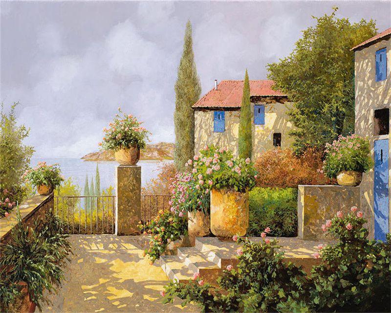 RUOPOTY Barvení podle čísel Městská krajina pro obývací pokoj na plátně Jedinečný dárek akrylový obrázek podle čísel domu