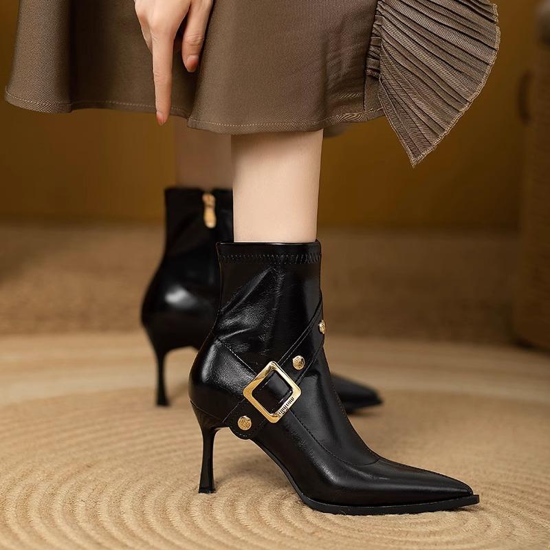 2025 Nowe Damskie Botki na Szpilce ze Szpiczastym Noskiem Styl Brytyjski Wysoka Jakość Miękka Skóra Modne Damskie Botki Botas Para Mujer