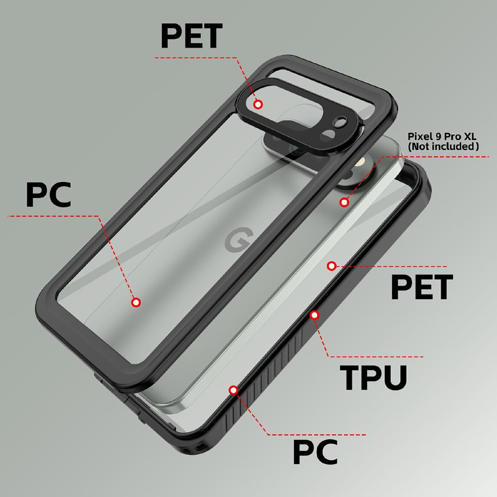 Seria REDPEPPER FS Etui na Google Pixel 9 Pro XL Wodoodporne IP68 Przezroczysty Panel Tylny Pokrowiec na Telefon