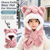 Thickened Winter Kids Plush Hat 2-in-1 Hat Scarf Cute Children's Hooded Scarf  Winter