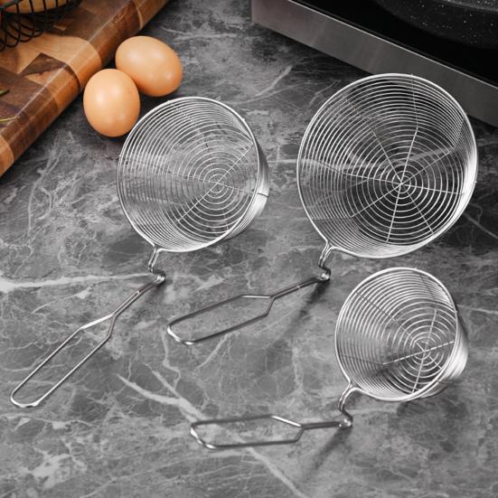 Runder Draht-Frittierkorb mit Topfrandhaken Öl-Abtropf-Frittierkorb für einfaches Abtropfen Vertiefter Großer Fassungsvermögen Edelstahl-Frittierkorb Anti-Rutsch