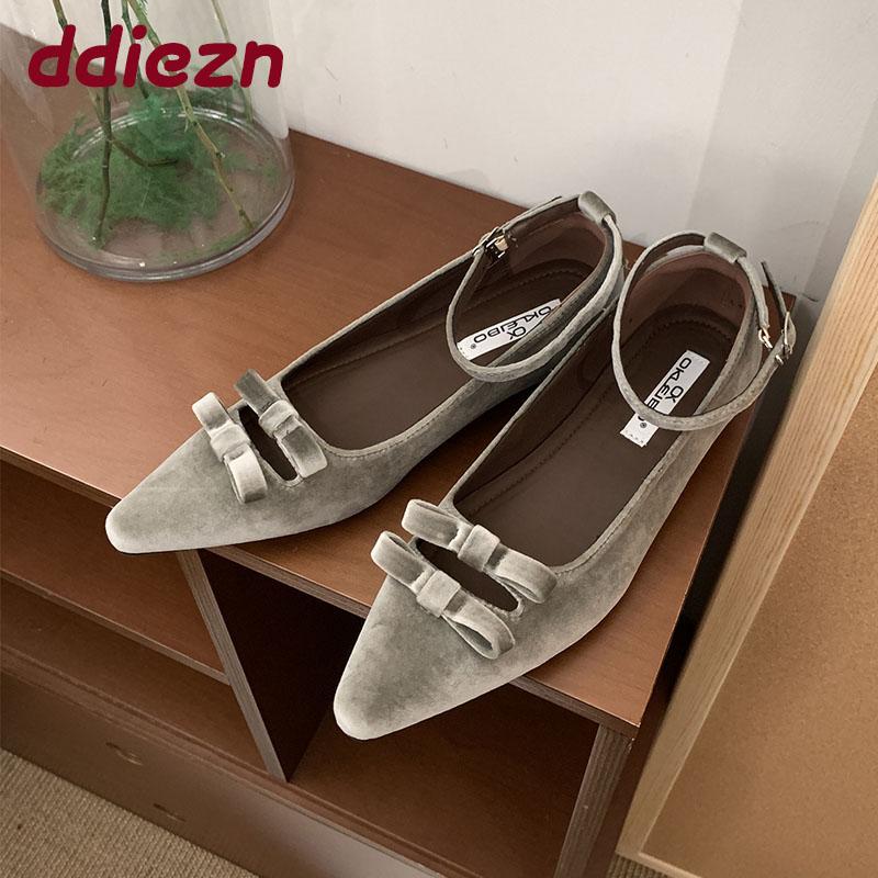 Fashion Footwear With Height Increasing Ladies Shallow Shoes Ankle Buckle Female Pointed Toe Fashion Silk Women Flats Shoes