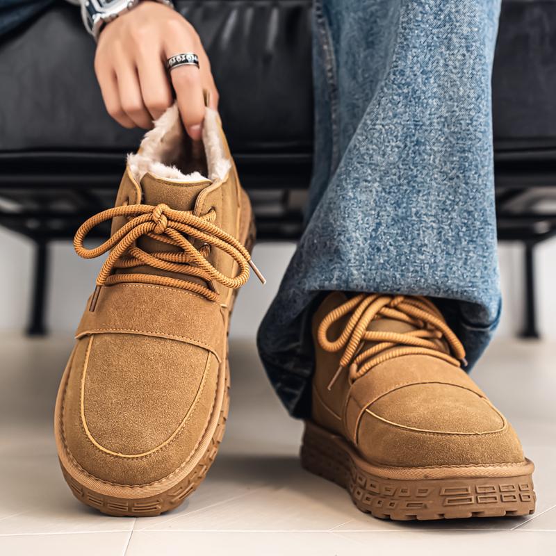 Men's Snow Boots Autumn and Winter Fur-Lined Thickened Warm Mid-Calf Cotton Shoes Thickened Bakers Fashion Casual Shoes