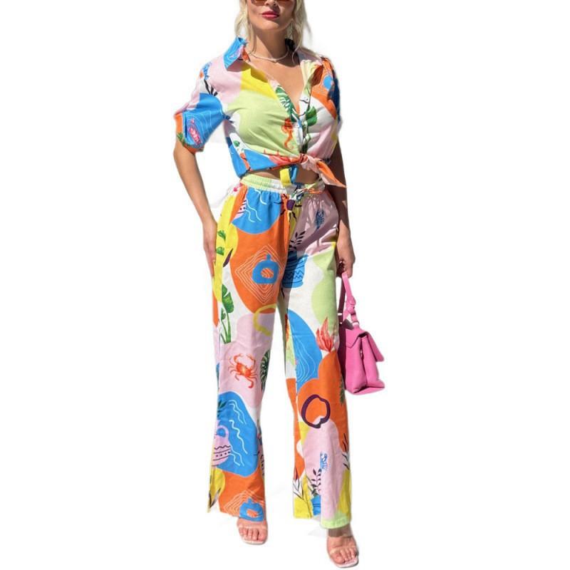 Printed Fashionable Casual Pants Set Women's Hipster Street Style