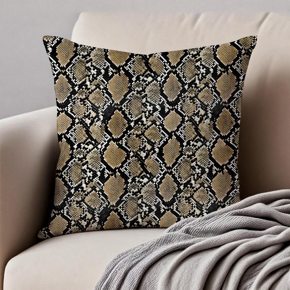 Trendy Snake Print Fashion Design Art Cushion Cover Pillowcase Antidustmite Invisible Zipper Short Plush Sofa Cushion