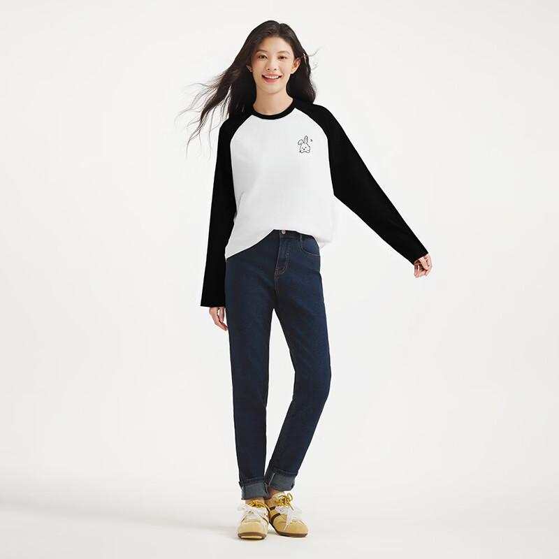 Hotwind Women's Rabbit Pattern Raglan Sleeve Color Block T-Shirt