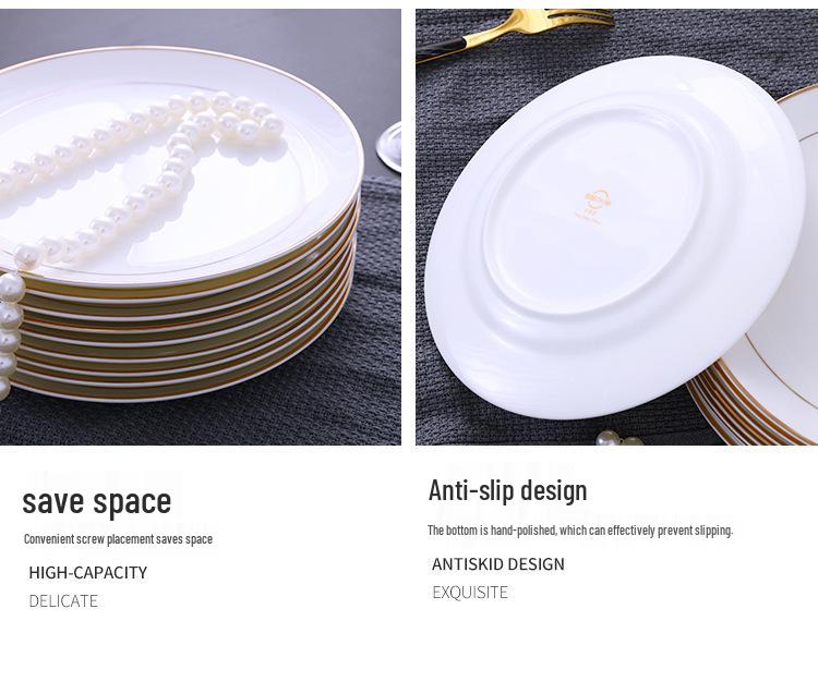 Gold Rimmed Jingdezhen Bone China Flat Plate - Elegant Ceramic Dinnerware for Home & Restaurant