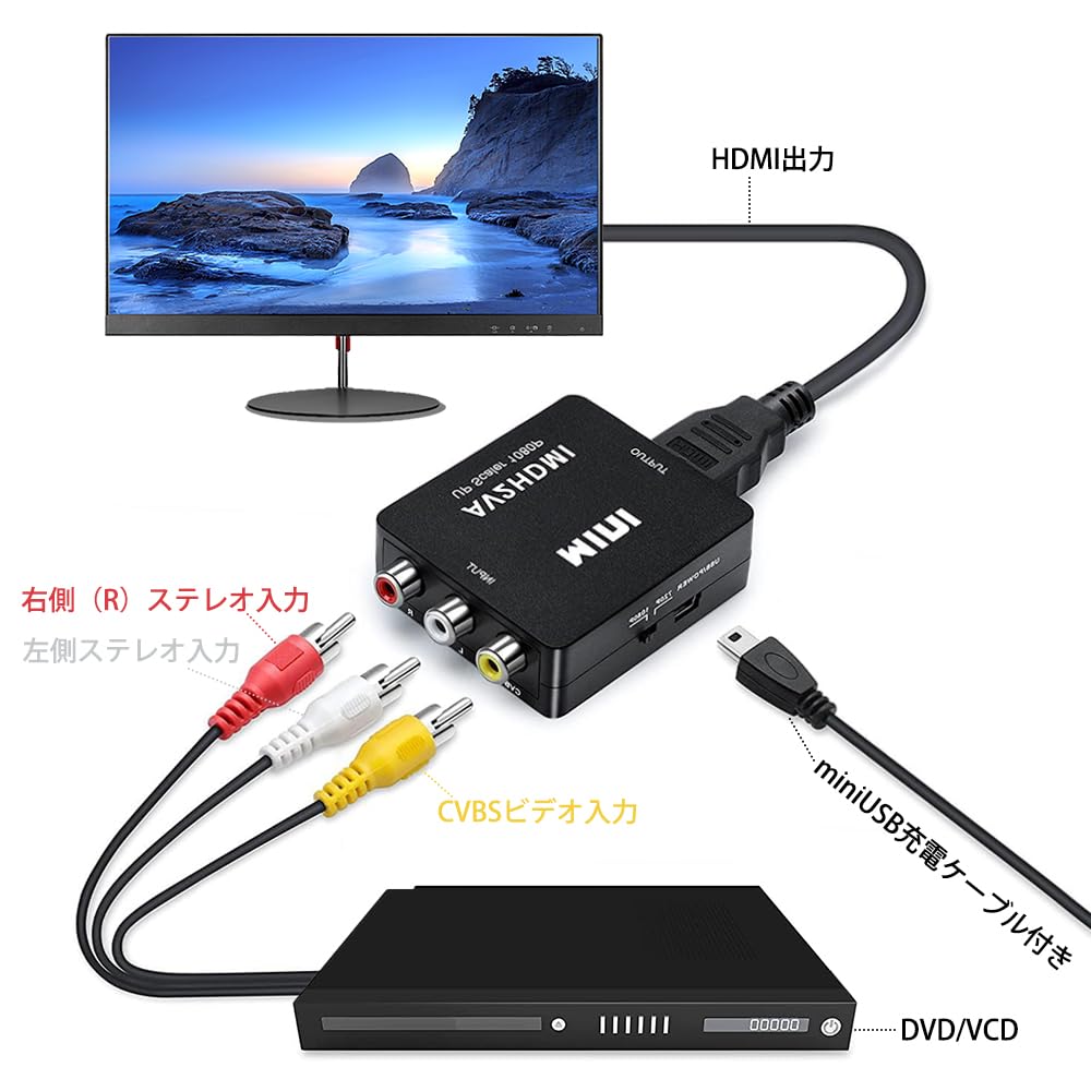 AV to HDMI RCA to HDMI Deear Analog Audio TV Charging Cable Black Converter, Converter, 1080P/720P Switchable, Conversion, Output, Converter,
