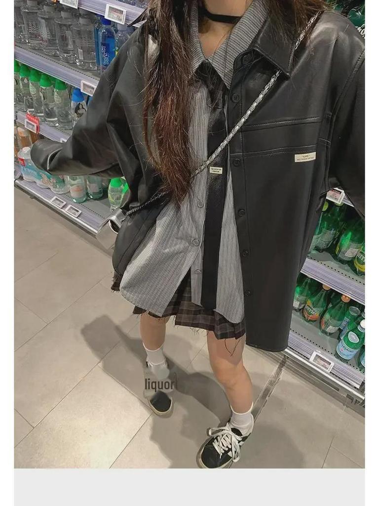 2023 Women's Loose Pinstripe Shirt Jacket - Autumn Korean College Style