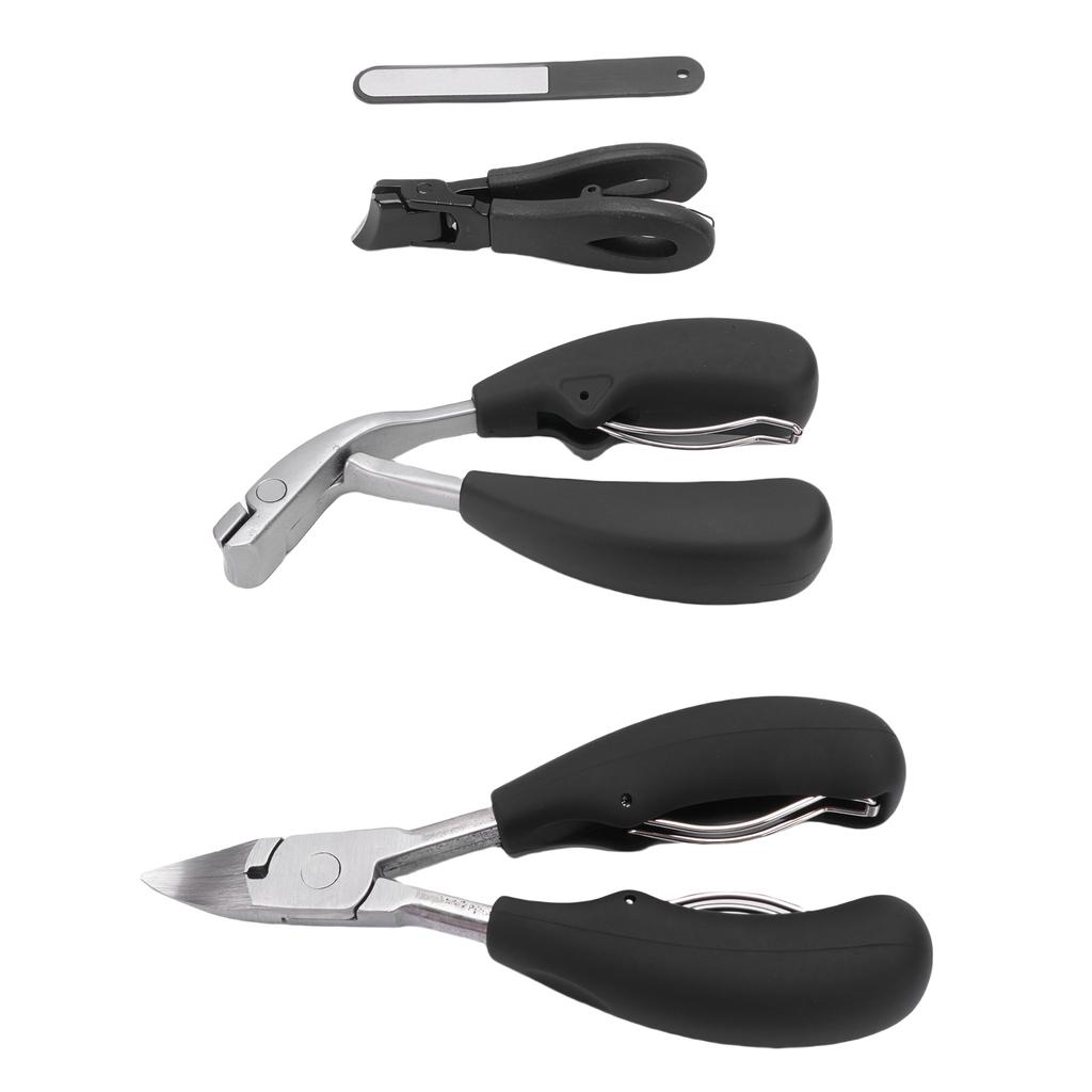 4 Pcs Nail Clippers Kit Long Handle Wide Opening Nail Clippers Set with Cuticle Nipper File Stainless Steel