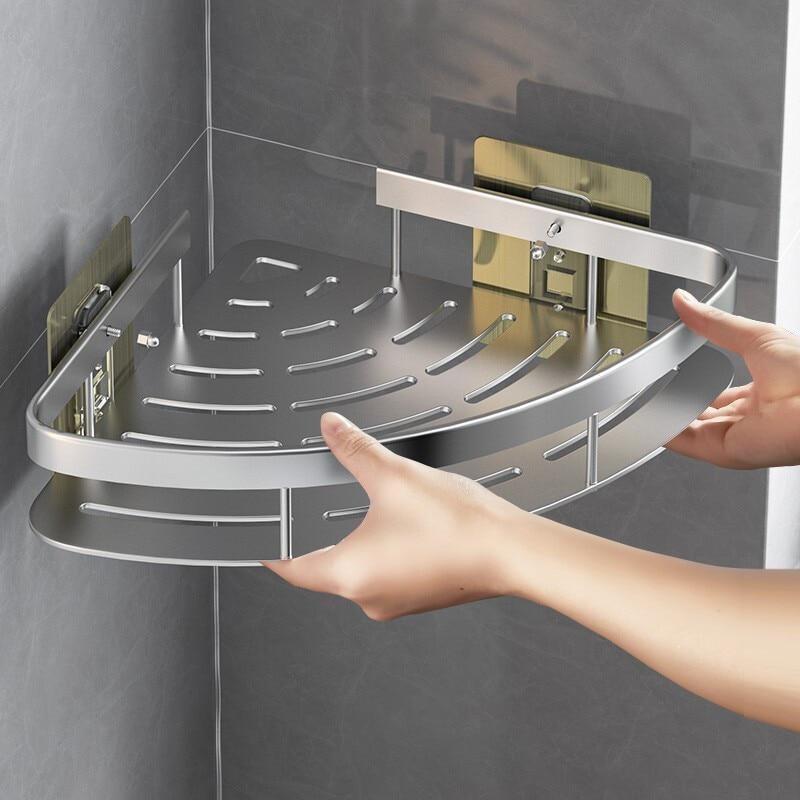 1 Pc Bathroom Shelves No-drill Wall Mount Corner Shelf Shower Storage Rack Holder for WC Shampoo Organizer Bathroom Accessories