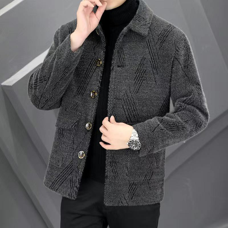 

Men s Short Jackets: Plus Velvet, Thickened Windbreakers, New Wool Coats, Casual Lapel Woolen Coats for Autumn and Winter 3XL темно-сірий
