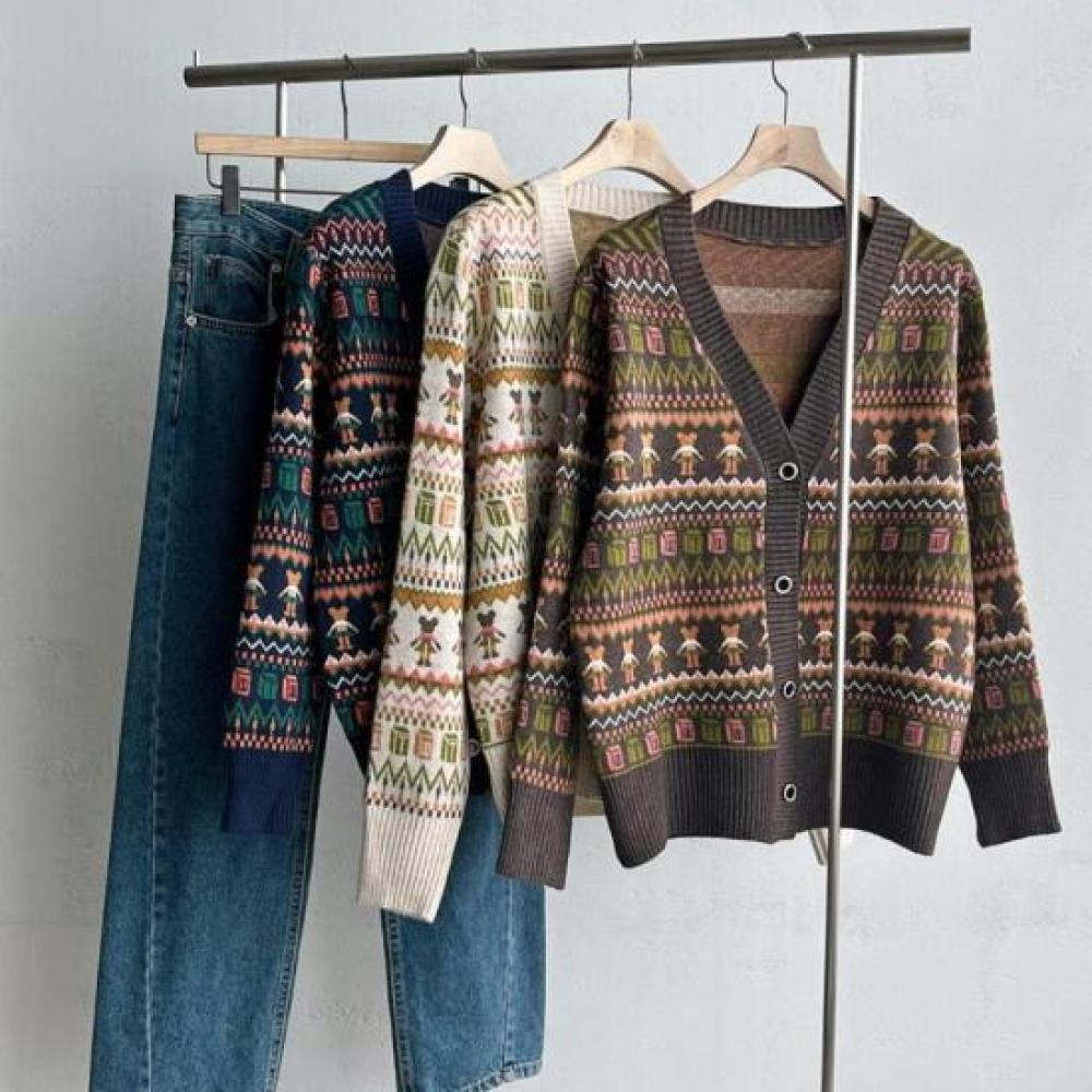 New ArriVals Open Run Women V Neck Button Unique Pattern Casual Cardigan