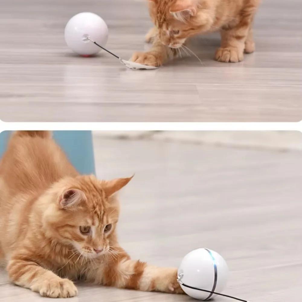 Cat Toys Automatic Smart Ball Interactive Catnip USB Rechargeable Self Rotating Colorful LED Feather Bells Toy Rotating luminous